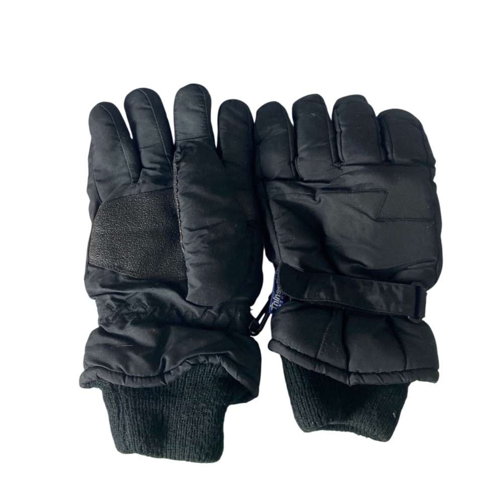 Mens XL Thinsulate Insulated Winter Ski Gloves Black Nylon Palm Patch Snow